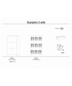 Cosma Scarpiera 3 Ante Bianco 70x29x118 cm in MDF per Casa