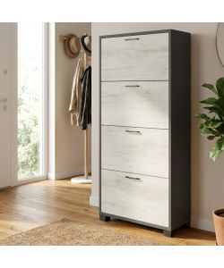 Cosma Scarpiera 4 Ante 24 Paia MDF Titanio Quercia Bianco 70x29x151 cm