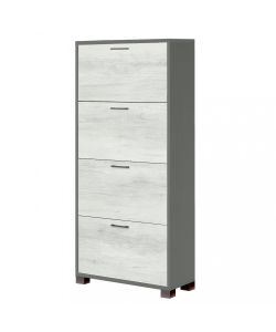 Cosma Scarpiera 4 Ante 24 Paia MDF Titanio Quercia Bianco 70x29x151 cm