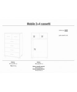 Cosma Cassettiera 6 Cassetti 70x41x112 cm Titanio Bianco MDF