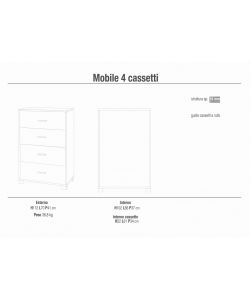 Cosma Cassettiera 4 Cassetti Titanio Bianco 70x41x112 cm MDF