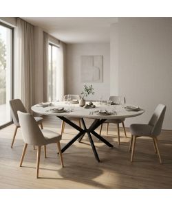 Cosma Tavolo Rotondo Allungabile Bianco Effetto Legno 120/160 cm