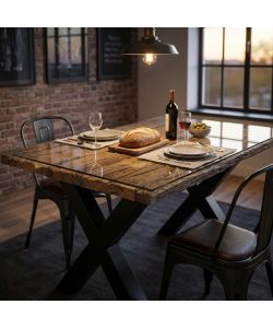 Cosma Tavolo Rettangolare 200x100 cm Legno Vetro Naturale Metallo