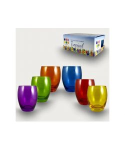 Colora Set 6 Bicchieri Bombati Colorati per Acqua e Vino - Design Ergonomico