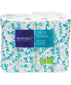 Carta Igienica in Ovatta di Cellulosa - Bianco - 24 Rotoli