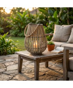 Cosma Lanterna Grigia in Vimini e Vetro �29x36 cm - Stile Elegante