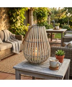 Cosma Lanterna Grigia in Vimini e Vetro Ø29x36 cm - Stile Elegante