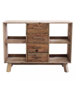 Cosma Credenza Bassa in Pino Riciclato Marrone 120x40x90 cm con 4 Cassetti