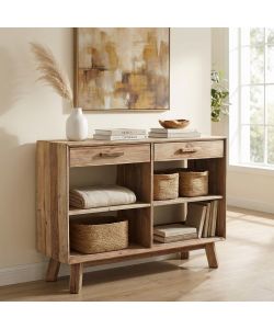 Cosma Mobile Soggiorno Basso Marrone in Pino Riciclato 117,8x40x85 cm