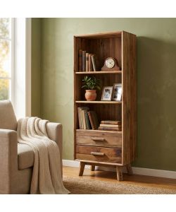 Cosma Libreria Rustica 3 Ripiani 2 Cassetti Pino Marrone 60x40x160 cm