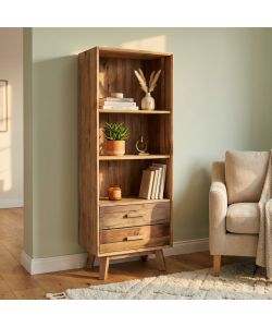 Cosma Libreria Rustica 3 Ripiani 2 Cassetti Pino Marrone 60x40x160 cm