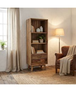Cosma Libreria Rustica 3 Ripiani 2 Cassetti Pino Marrone 60x40x160 cm