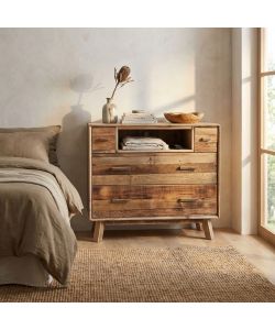 Cosma Cassettiera 4 Cassetti in Legno Pino Riciclato Marrone 110x48x92 cm