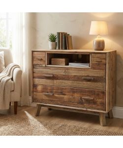 Cosma Cassettiera 4 Cassetti in Legno Pino Riciclato Marrone 110x48x92 cm