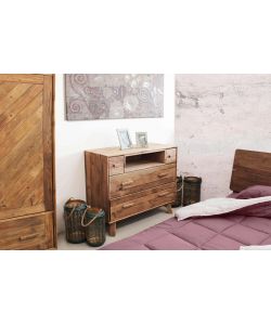 Cosma Cassettiera 4 Cassetti in Legno Pino Riciclato Marrone 110x48x92 cm