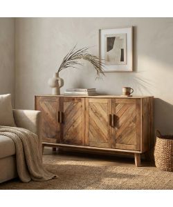 Cosma Credenza Vintage 4 Ante in Legno di Pino Marrone 180x85 cm