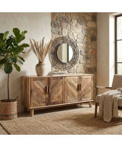 Cosma Credenza Vintage 4 Ante in Legno di Pino Marrone 180x85 cm