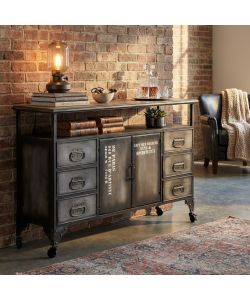 Cosma Mobile Soggiorno in Ferro Antracite 132,5x37,5x82 cm con 6 Cassetti e 2 Ante