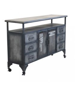 Cosma Mobile Soggiorno in Ferro Antracite 132,5x37,5x82 cm con 6 Cassetti e 2 Ante