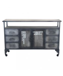 Cosma Mobile Soggiorno in Ferro Antracite 132,5x37,5x82 cm con 6 Cassetti e 2 Ante