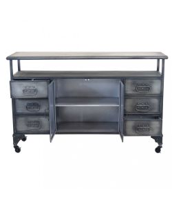 Cosma Mobile Soggiorno in Ferro Antracite 132,5x37,5x82 cm con 6 Cassetti e 2 Ante