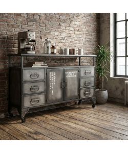 Cosma Mobile Soggiorno in Ferro Antracite 132,5x37,5x82 cm con 6 Cassetti e 2 Ante