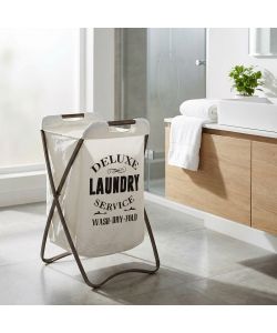 Cosma Porta Biancheria Ferro e Stoffa Gilbert Bianco 40,5x45,5x65 cm