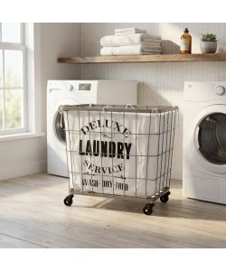 Cosma Porta Biancheria Ferro e Stoffa Bianco 48x35,5x44 cm Stile Industrial