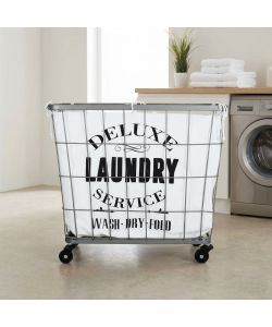 Cosma Porta Biancheria Ferro e Stoffa Bianco 48x35,5x44 cm Stile Industrial