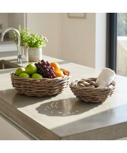 Cosma Set 2 Cesti Vimini Grigio diam. 58x20cm - Contenitori Decorativi