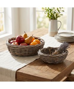 Cosma Set 2 Cesti Vimini Grigio diam. 58x20cm - Contenitori Decorativi
