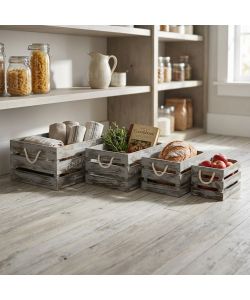 Cosma Set 4 Cassette Legno Paulownia Grigio - Contenitori Stile Industrial