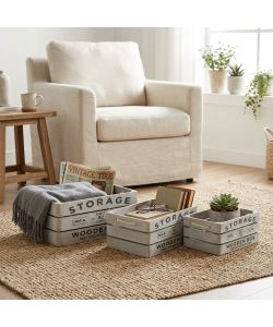 Cosma Set 3 Cassette Legno Paulownia Grigio 35x25x15 cm Decorate
