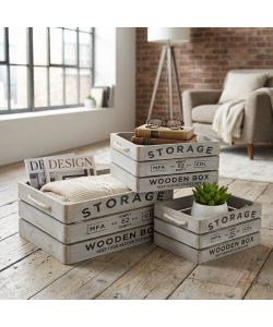 Cosma Set 3 Cassette Legno Paulownia Grigio 35x25x15 cm Decorate