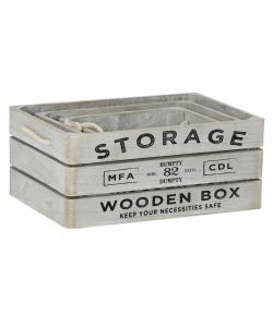Cosma Set 3 Cassette Legno Paulownia Grigio 35x25x15 cm Decorate