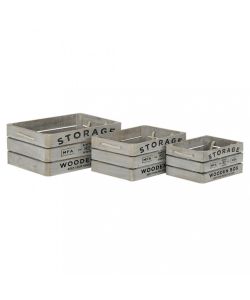 Cosma Set 3 Cassette Legno Paulownia Grigio 35x25x15 cm Decorate