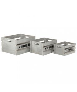 Cosma Set 3 Cassette Legno Paulownia Grigio 40x31x22cm Stile Industriale
