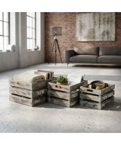 Cosma Set 3 Cassette Legno Paulownia Grigio 40x31x22 cm