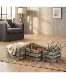 Cosma Set 3 Cassette Legno Paulownia Grigio 40x31x22 cm