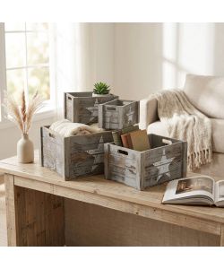 Cosma Set 4 Cassette in Legno Grigio Paulownia 41x31x20cm - Decorate il Tuo Spazio