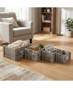 Cosma Set 4 Cassette in Legno Grigio Paulownia 41x31x20cm - Decorate il Tuo Spazio