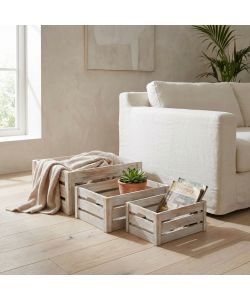 Cosma Set 3 Cassette Legno Paulownia Grigio 40x30x18 cm - Contenitori Decorativi