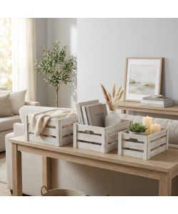 Cosma Set 3 Cassette Legno Paulownia Grigio 40x30x18 cm - Contenitori Decorativi