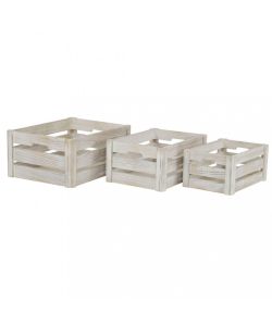 Cosma Set 3 Cassette Legno Paulownia Grigio 40x30x18 cm - Contenitori Decorativi