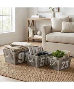 Cosma Set 3 Cassette Legno Paulownia Grigio Dimensioni Variabili