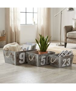 Cosma Set 3 Cassette Legno Paulownia Grigio Dimensioni Variabili