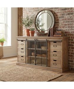 Cosma Mobile Soggiorno Stile Industriale in Legno e Vetro 147,5x39 cm Marrone