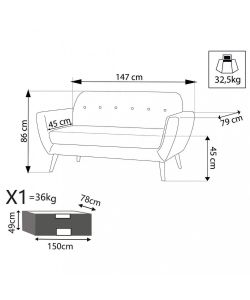 Cosma Divano 2 Posti Burton Blu in Tessuto 147x79x86 cm Moderno