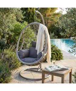 Cosma Poltrona a Dondolo da Giardino Wicker Grigio 195x93x122 cm