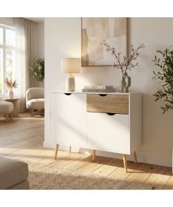 Cosma Mobile Soggiorno Basso 99x39x82 cm Legno Bianco e Marrone Chiaro